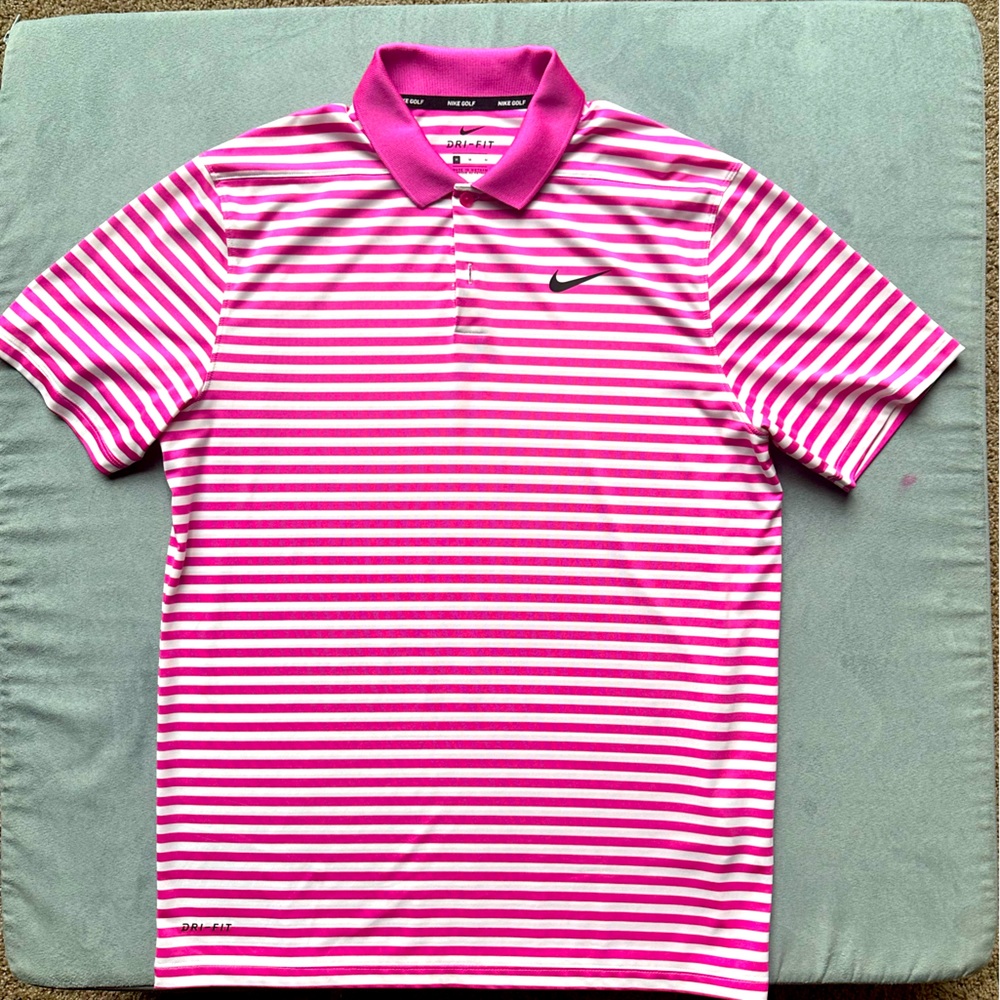 Pink and White Stripe Men’s Nike Golf Dri-Ft Polo (M)